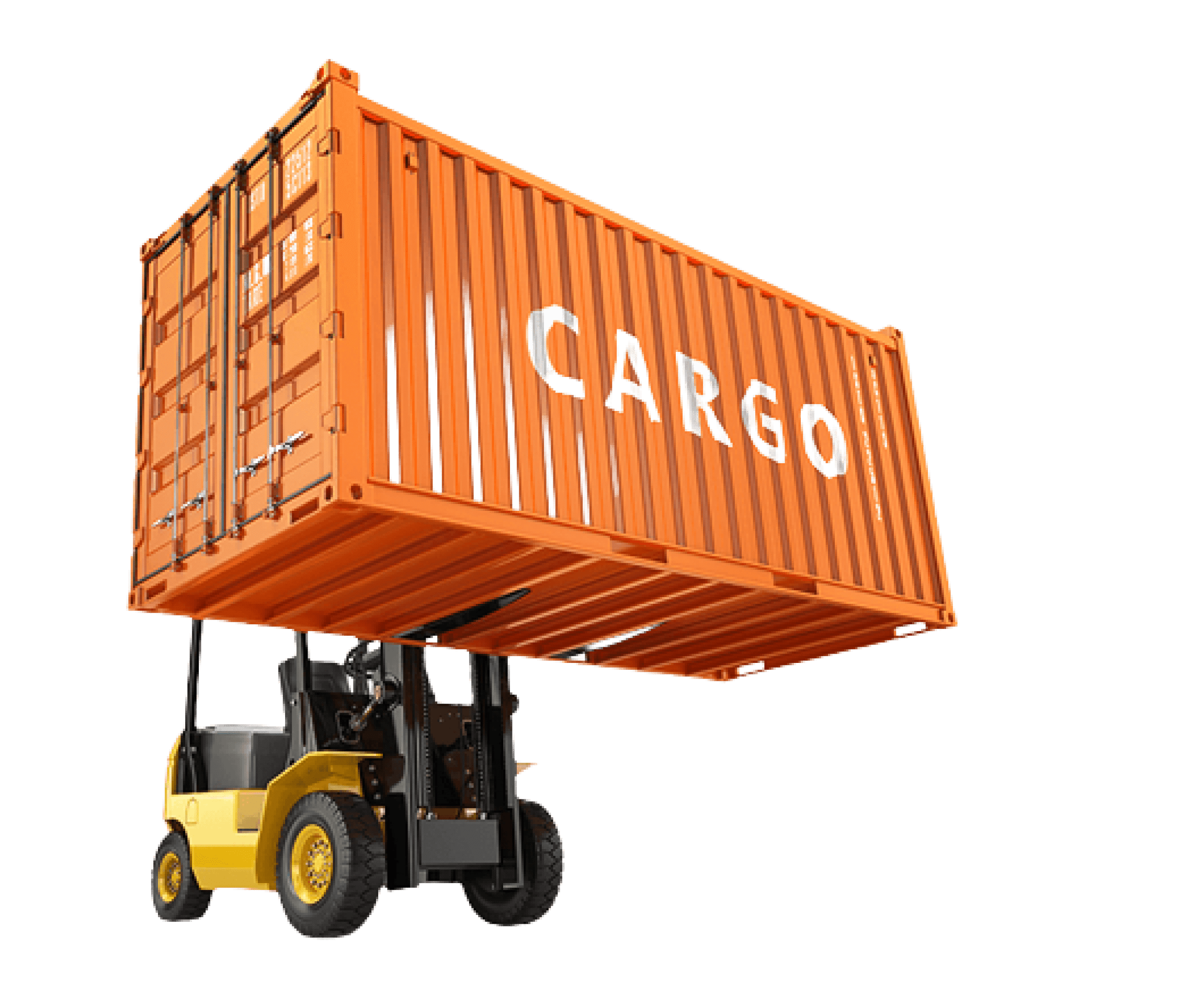 Cargo container handled by forklift